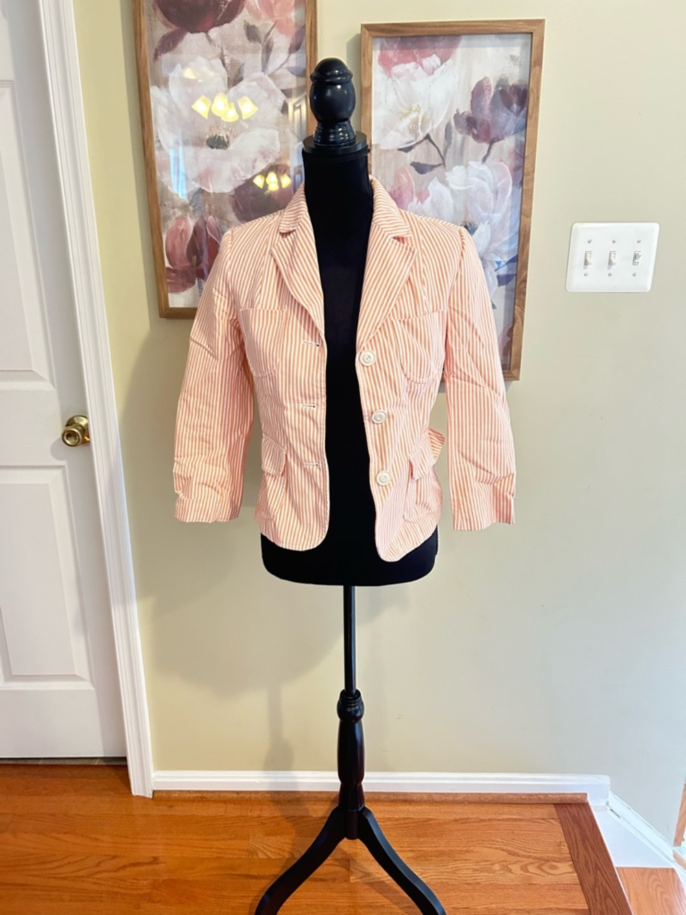 Zara Coral and White Pin Striped Women's Blazer